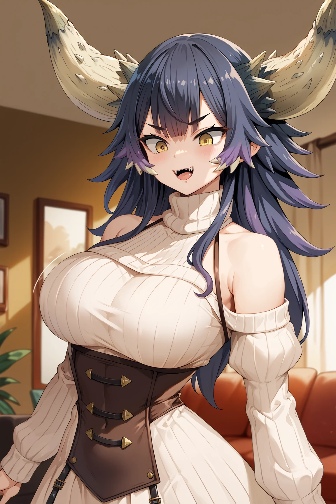 ((best quality)), ((masterpiece)), (detailed), kilmaria, 1girl, brown eyes, black hair, messy hair, big breasts <lora:KilmariaV1:1>