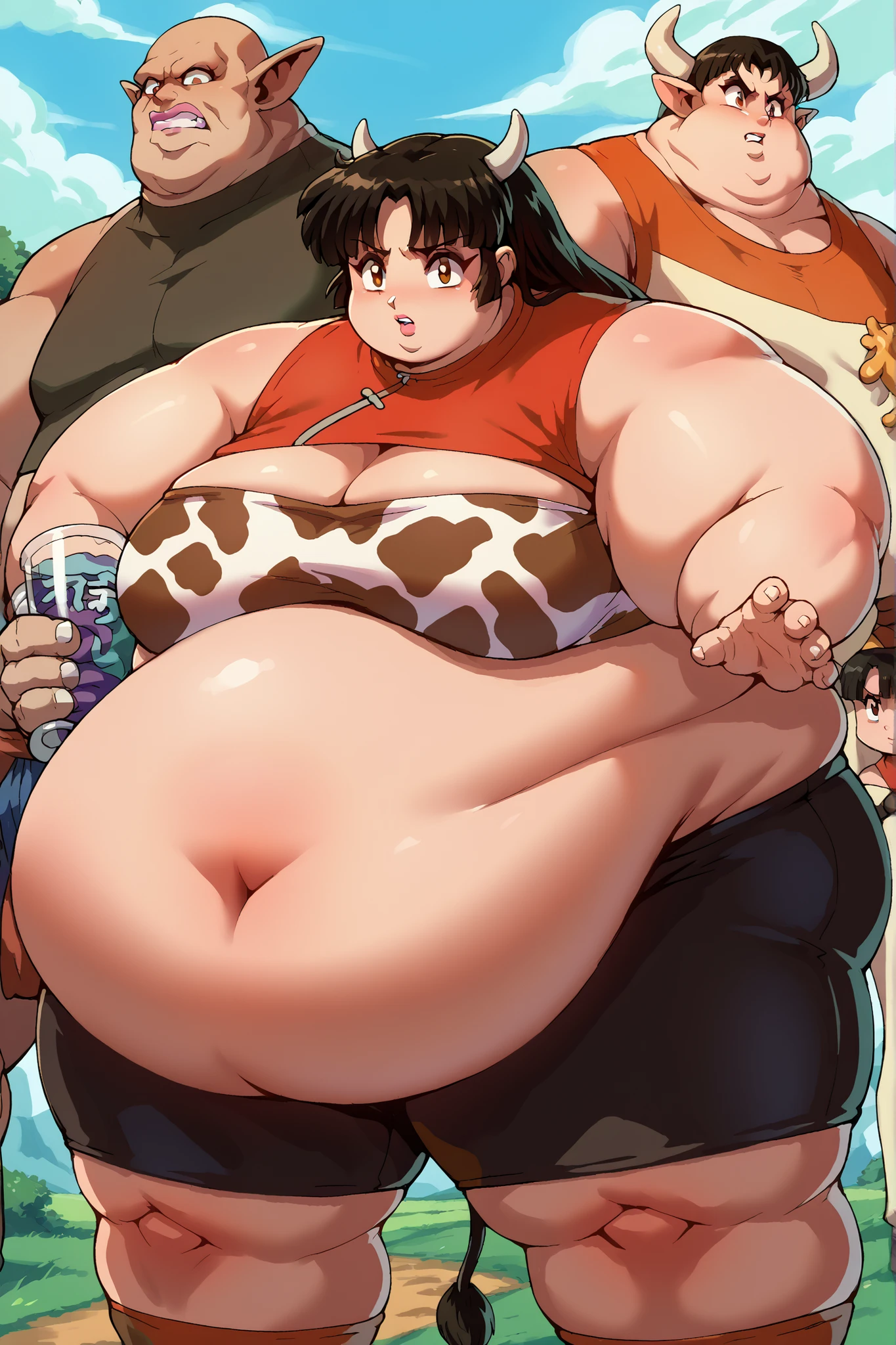 (Private 4K)、(High resolution:1.2)、(High freshness:1.2)、、(Whole Body Ezbian:1.2)、(Japanese Town)、(Huge mother and cute son holding hands:1.8),((Woman with exaggerated big physique))、(Huge muscles:1.4)、,((very dark skinned woman:1.2))、