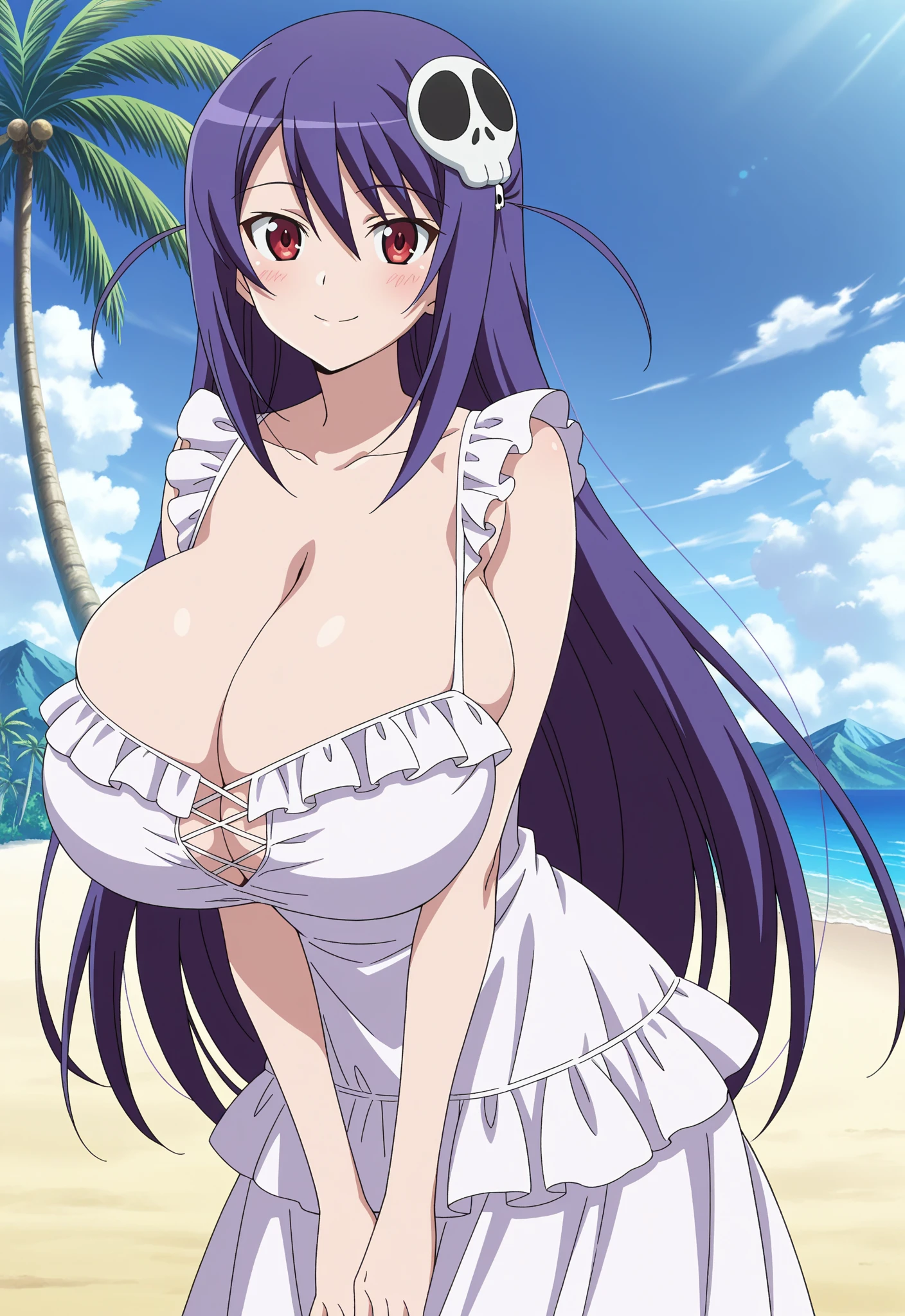 (masutepiece, Best Quality, High resolution:1.5, anime colours, megami magazine:1.2, anime poster style, anime keyvisual, sharp, 8k, photorealistic), (arms at sides), (beautiful eyes:1.5, beautiful face), matou_sakura_fatestaynightufotable
anime_style, 1girl, solo, Cute, (Long Hair), (sagging huge breasts), (purple bikini), cleavage, (cowboy shot), (Perfect detailed Anatomy, beautiful detailed hair, perfect detailed body:1.2, shiny skin), (thick outline, Beautiful outlines, black outlines), simple background,