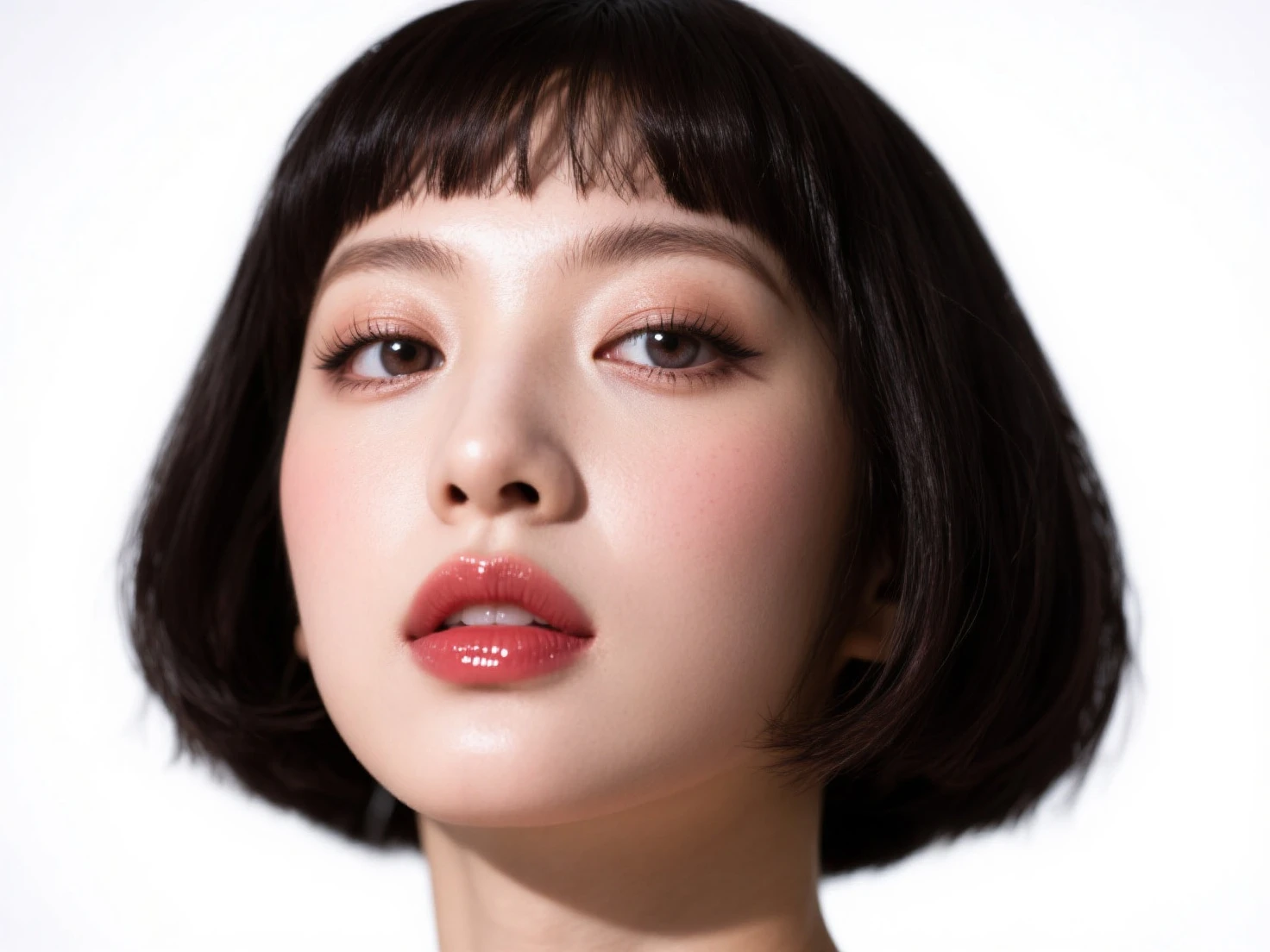 (((Face close-up)))、(((Brown, shoulder-length, straight short bob)))、(((She is posing like a model at a hair salon., Indoors, against a black wall.)))、Half Japanese, Half Korean、18-year-old girl、Independent、I'm looking forward to、Light eye makeup、Brown Hair Color、Flat 、Hair blowing in the wind、Quality of actress、Shiny, Ultra-realistic faces、smile、Watery eye、look up、Subtle lighting effects、 Ultra-Realistic Capture、Very detailed、High resolution 16k human skin closeup。Skin texture must be natural、The detail must be such that the pores are clearly visible.、skin is healthy、Even Tone、Use natural light and colour、Worn out, High quality photos taken by modeling agencies'In-house photographer.、smile、(((Sigma 300mm F/1.4,1/1000 sec shutter,ISO400))),((((全身Completely naked)))),((((nsfw)))),(Hairy pubic hair that reaches down to the belly button:1.2),(Hairy pubic hair that connects to the anus:1.2),(((Completely naked)))