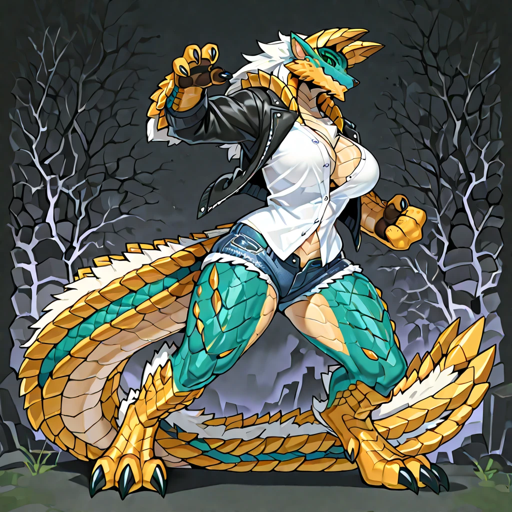 Dragon stripper bikini sensualizing  bound by chains laughing 
