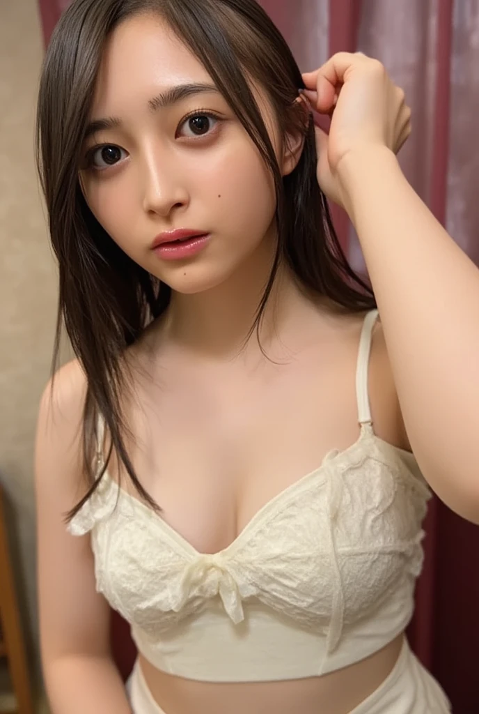 Tears in my eyes,Tears flowing down my cheeks,(cry:1.3),White Bra