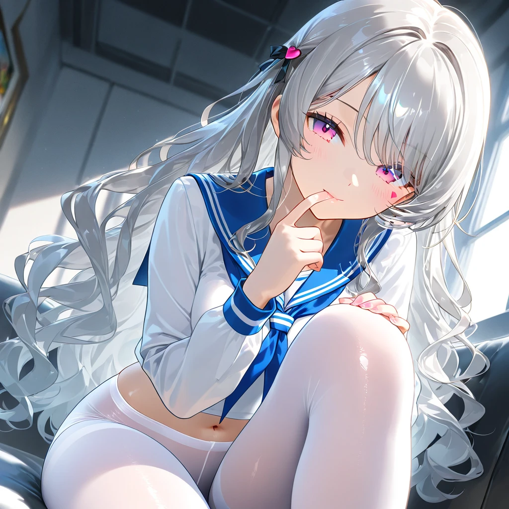 (Rear insertion position, )Silver hair, blue eyes, Long Hair, Cute Hips, , ,(White sailor summer uniform、、White garter stockings、Headphones、Glasses), (Sit on a chair), legs apart、sobbing、hand_on_own_face、rolling eyes、tongue out,nsfw、BREAK Perfect Anatomy、Highest quality、(cute:1.1)、(cute)、(High resolution:1.2)、Unbelievably absurd:1.3、Incredible illustrations、(cuteイラスト:1.2)、Beautiful background、(1 girl) 、solo)、(10th Generation、JK、)、、(masturbation:1.3、crotch grab、pussy juice:1.2、cameltoe),、、、Eye highlights、