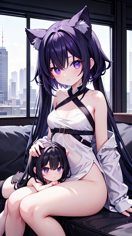 cum slut, sex slave, whore, multple panels on screen, sex posiiton,different views, sexy see through black night gown lingerie, sexy body, sexy position, sex position, sex, hot body,cyperpunk city high rise, night time,