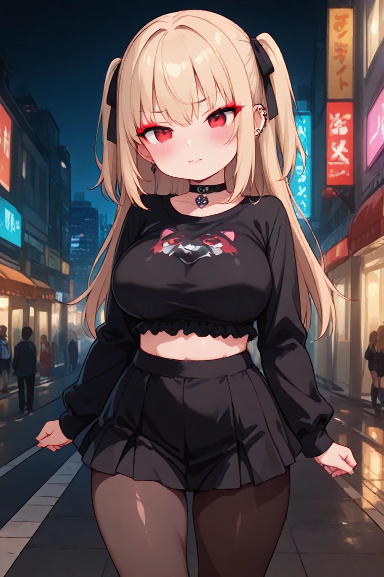 Himiko Toga、Wearing a black hood、Rainy dark night city、