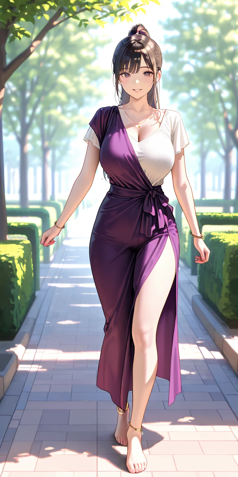 1girl, beautiful detailed eyes, beautiful detailed lips, beautiful detailed nose, long eyelashes, full body of beautiful Megara, bare shoulders, ((((massive breasts)))), long purple dress, looking at viewer, volumetric lighting, (best quality, masterpiece, realistic, high res, 8K), vivid colors, warm color tones.