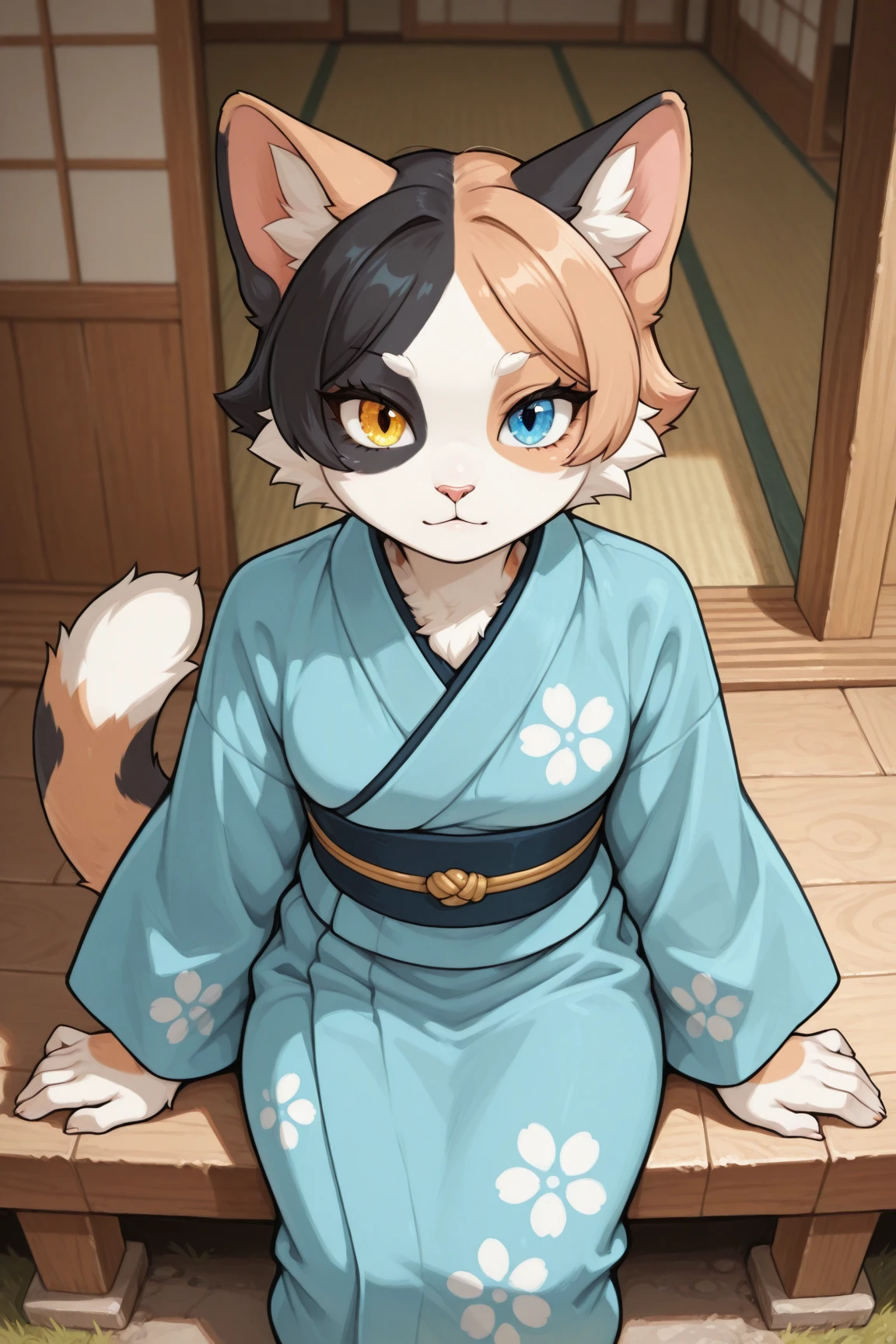 panda ears, panda tail, furry, beastman , Tibetan Temple, 1girl, child . flat chest , skindantation, burgundy  flower pattern long_chinese_cloth , score_9, score_8, score_7_up, From a Distance, looking up, Low Angle, Soft Light