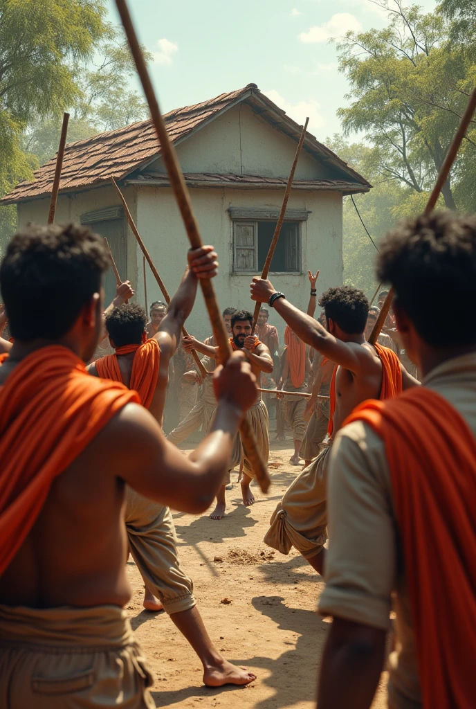 Create an image of a Hindu Brahmin destroying a temple with a hammer. 