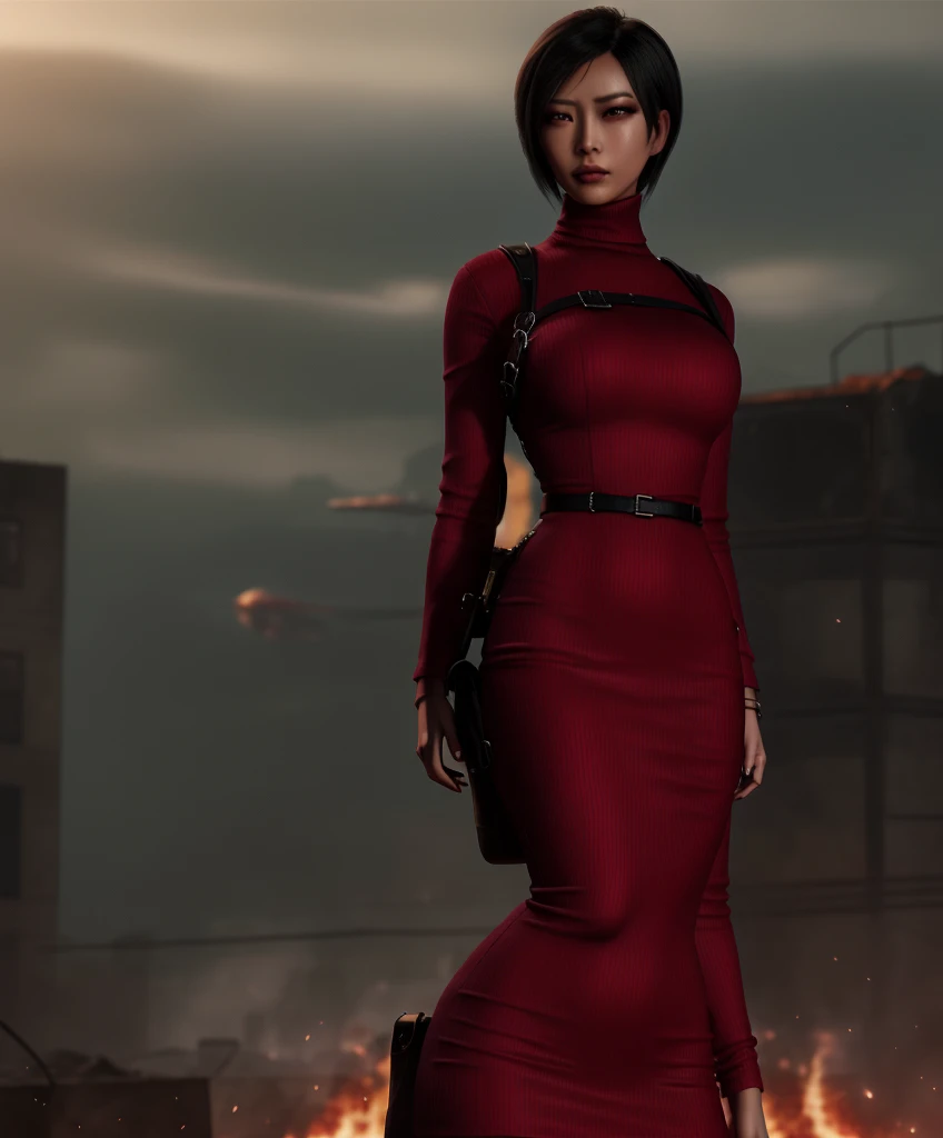 A 3d cartoon girl with a red cloth covering her face backing a 3d cartoon boy holding her hand in a foggy background