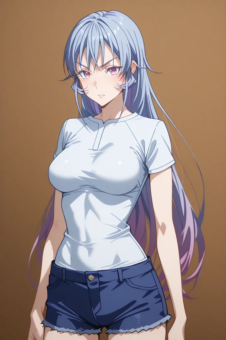 long hair aqua hair ponytail red eyes, slit pupils, big breast,((nikini)), kubrick stare