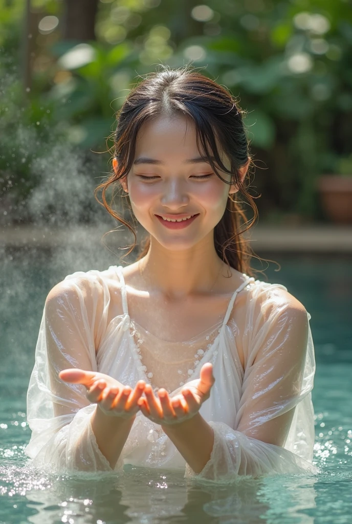 1 boy, ????????, ?????、???????、????????、hi-school girl、barechested、press ??????? together、face perfect、A dark-haired、unclear、Eloy、nudde、????????、light skinned、length hair、Perfect good looks、a smile、Beautie、Beautiful skin、