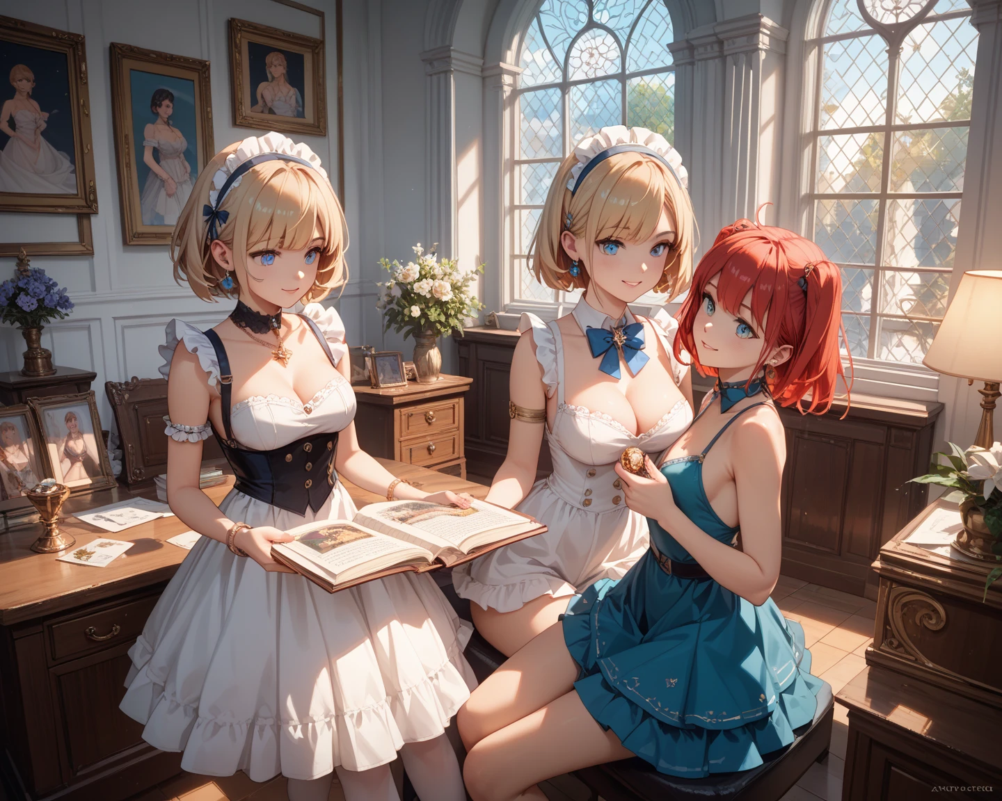 best quality, detailed face, detailed eyes, 1girl, demon girl, succubus, upper body, two panels BREAK, short hair, (small breasts: 1.5), :d, (trembling: 1.2), BREAK, breast expansion, (BEPlus: 1.5), (lines of motion: 0.7), tremors, looking at breasts, (embarrassed: 1.3), shocked, excited, focus on breasts, (girl in her room: 1.5), neckline