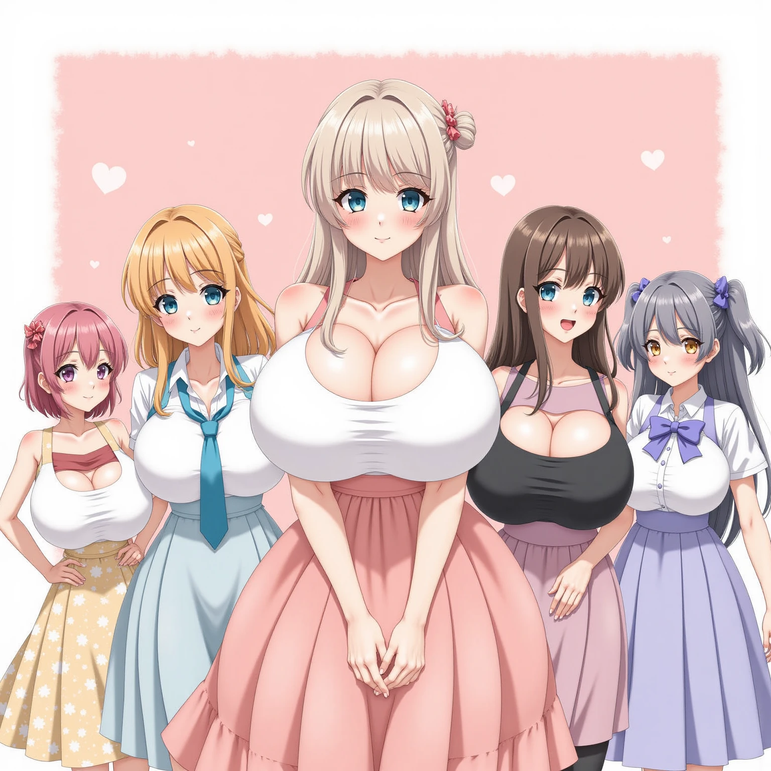 masterpiece, Highest quality, High resolution, Big Breasts、JK,There were a lot of girls in a very small room. ,6 Girls、Pink pleated skirt、Heart symbol and sound effect、The viewer is looked down upon by a tall woman.、Low Perspective、A chest full of sperm、There is only one viewer dick、Penis between 、Straddling the viewer、Bukkake、Pant voice、Huge 、white and bright skin、Bright beautiful skin、Blunt bangs、Blunt bangs、The girl trembles with joy、30-year-old woman、They are all very tall、Surrounded by tall girls、Thighs、Being despised by many girls、A composition that expresses many things breastean smirk、Bully、A composition that expresses many things 、Harem、Many girls are lined up、Black Hair、Blonde、Open your mouth small and smile、Pointed double teeth、titfuck