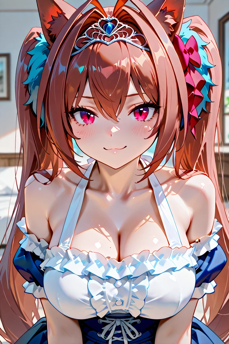 Nakano Nino、Shoulder-length pink hair、butterfly hair ornament、huge tit、(bra very、pantiy)、(red blush:1)、 standing、耳Nipple Ring、a smile、(A sexy)