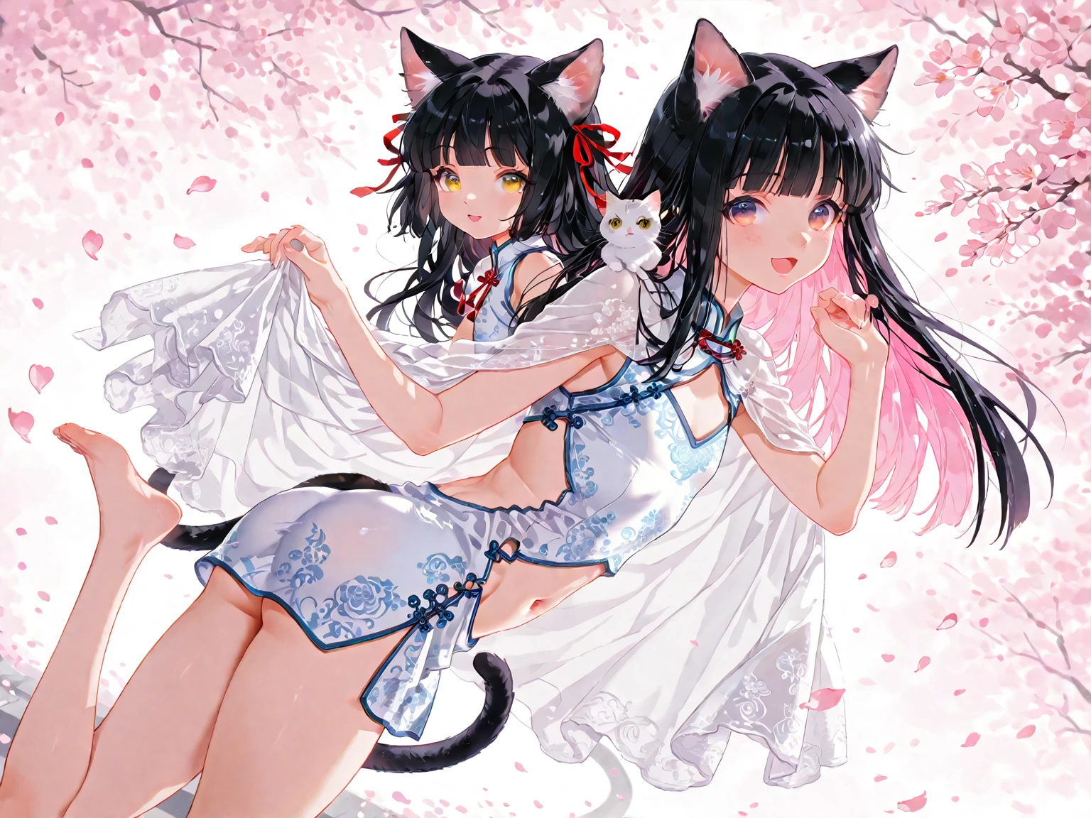 "(Masterpiece)Best picture quality,Ultra high precision CG unity 8K wallpaper,Mature and cute nine-tailed fox girl,Exposed clavicle,The details are exquisite and flawless,Dress conservatively,The tail is naturally pitch black,The camera focuses on the pink feathers of the fox girl,Fluffy hair,The details were perfect。"