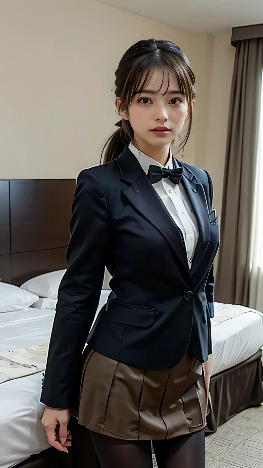 ((8k,RAW photos,top Quority,tmasterpiece),HD RAW color photo professional close-up Photograph,(realisticlying,realisticlying:1.37),(HighestQuali),(best shadow),(Most Best Illustration),鎖骨((The large)),((,Raised sexy,超高分辨率,High-definition CG unity 8K wallpapers,physically-based renderingt,cinmatic lighting),(aegyo sal:1),18 years old girls,(grey blazer,ribbons,sockes,High School Uniforms:1.2),high school classroom, beatiful detailed eyes,Light on the face,((full body shot shot:1.2)),Particularly bright light,(Upper Eye,grinning smile:1.2),shiny skins,(((brunette color hair,bob hair:1.2))),(fine thighs),ulzzang-6500-v1.1:0.2,is shy,(flash lights:1.2),NSFW,(puffynipple),((tempting pose:1.2,big breasts enchanting:1.2)),(idle),(Sit at a desk in the classroom:1.2)),((Good anatomy:1.2)),((Bright and refreshing classroom,The background is blurred out: 1.2)),s the perfect face,cute face,(high-angle shot:1.2)