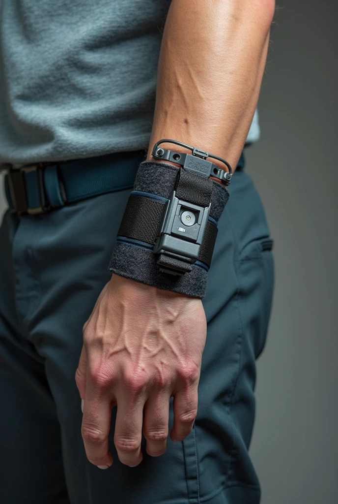 Create a mockup that is wearable art, which is a 3-piece bracelet for the forearm which has a joint through which the 3 pieces can move and these can be closed on the forearm having joints with chains