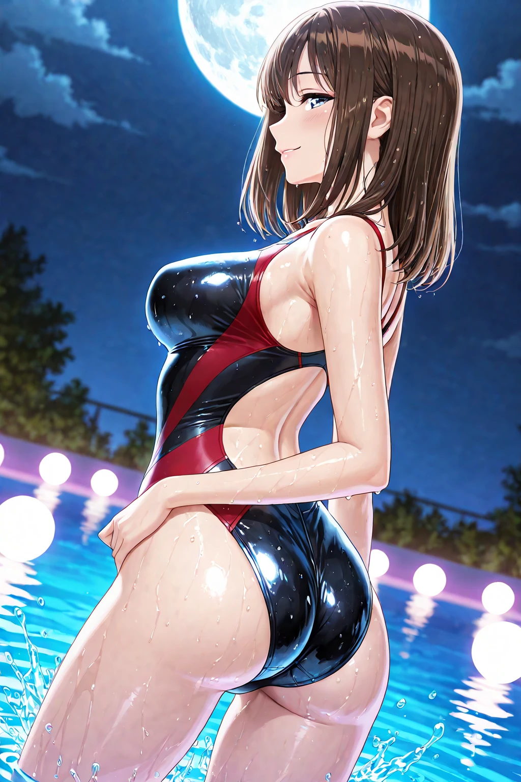 (highest quality:1.2,2girls,cg, Very detailed, High Detail, digital coloring, High Contrast, masterpiece:1.2,, highest quality, Best aesthetics), 8k,masterpiece, cute,tall,beautiful,best quality, 1girl,brown hair,short hair,,wavy hair,empty eyes, (finely detailed glowing eyes and detailed face),,,,extremely detailed cg unity 8k wallpaper,solo,(latex sexy swimsuits:1.9),large breasts,seductive smile,,large breasts,black hair,pink eyes,grossy lips,sitting,c,sadistic smile,shiny skin,,detailed face,beautiful body,,adult,,show me breasts,sadistic,seductive smile,,,bust shot,open mouth,,on the pool,,burikko pose,,,sitting,stick out ass,,from below,look at viewer