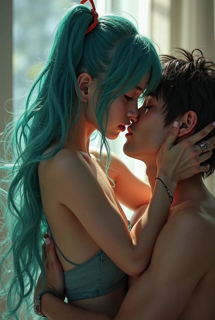 Naked Hatsune Miku having sex with a man