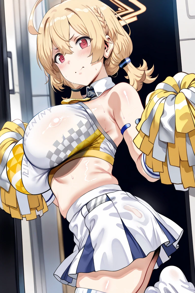 ((Perfect body,))((Super beautiful,))((High quality,)), (sweaty,) (wet all over,) blush,saliva, steam,(((anis\\nikke\\,)))),collar,pov, Looking at Viewer,gigantic breast,nipple,fellatio,blowjob, deep throat,Titty fuck, pinch penis between breasts,paizuri,cum onm face and hair,Eyebrows with a happy expression