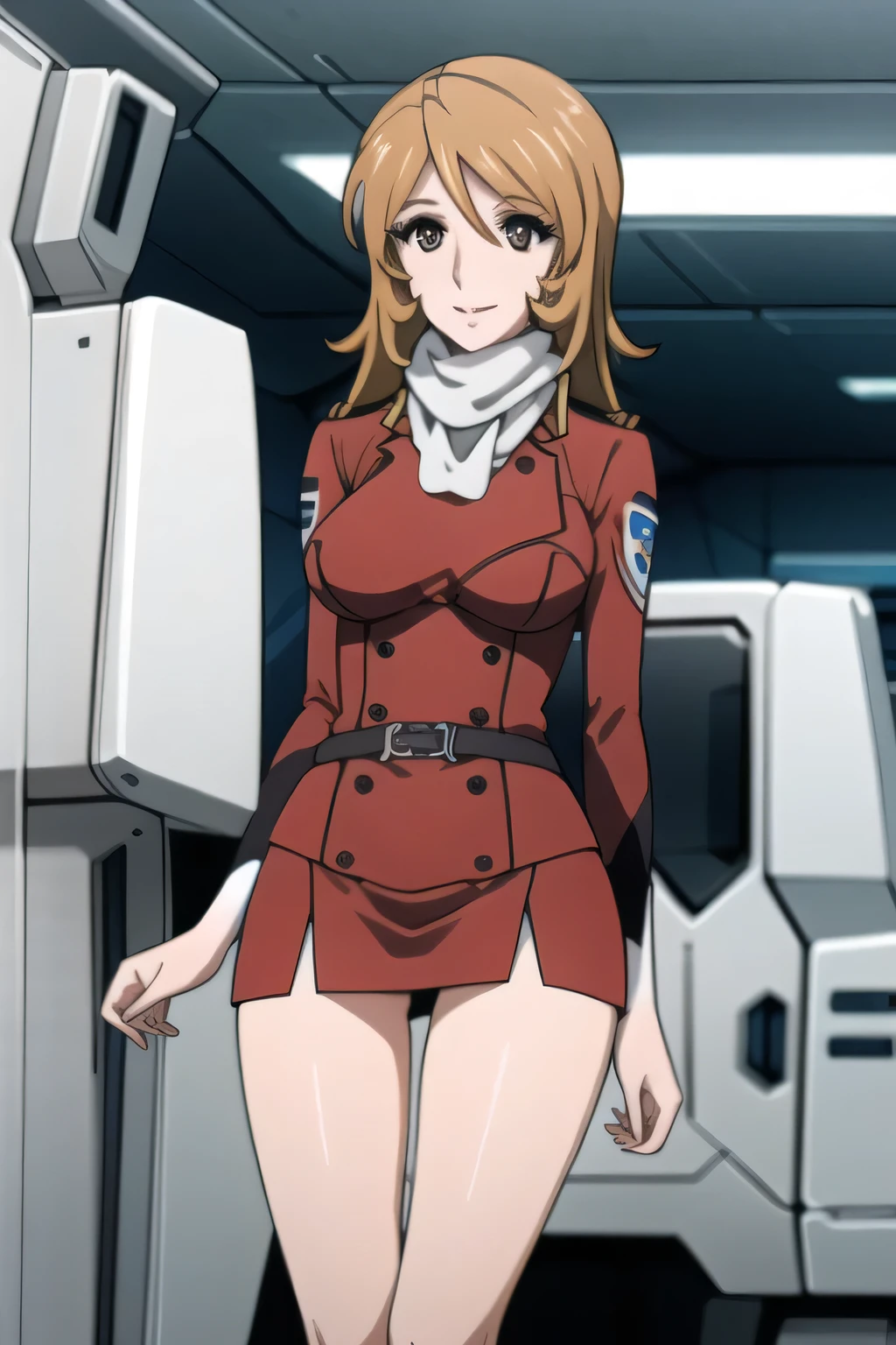ultra-detailed, Explicit, Beautiful body, Beautiful Nose, Beautiful character design, perfect eyes, perfect face, ultra highres, 4K, beautiful legs, perfect legs, Nice hands, Perfect hand, Masterpiece, Best Quality, Highly detailed, illustration, absurdres, street fighter, doll suit, shadaloo doll, dollsuit, expressionless, blank eyes, looking at viewer, red gloves, emotionless, black latex, corrution, mind control, female combatant, full body, hypnotized, unhappy trance, full body suit, ribbed bodysuit, both arms at side, obey, perfect female body, extremely glossy latex, hypnosis, hypnoLora, empty eyes, Mind control device, poses, submissive_pose, Slave, hat, necktie, stand up straight, standing, standing at attention, hat, necktie, belt, latex, ribbed bodysuit, thighhighs, garter belt, Fighting Stance, extending the right arm from the shoulder into the air with a straightened hand, nazi saluting, military, military saluting, salute, thigh boots, 1girl, Luna Armonia, Gundam Wing Dual Story G-UNIT , brown hair, brown eyes, medium hair