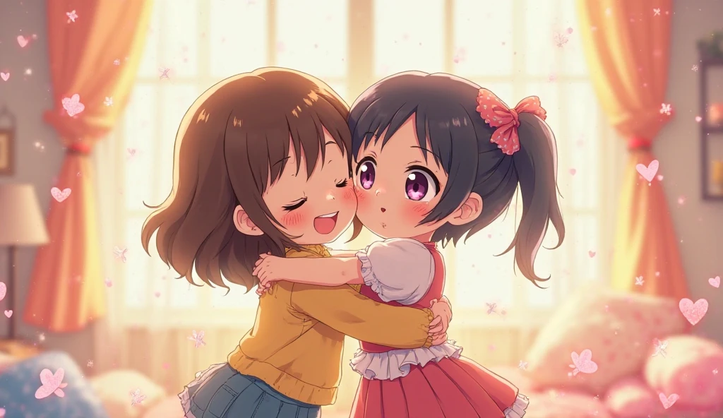 two girls hugging anime