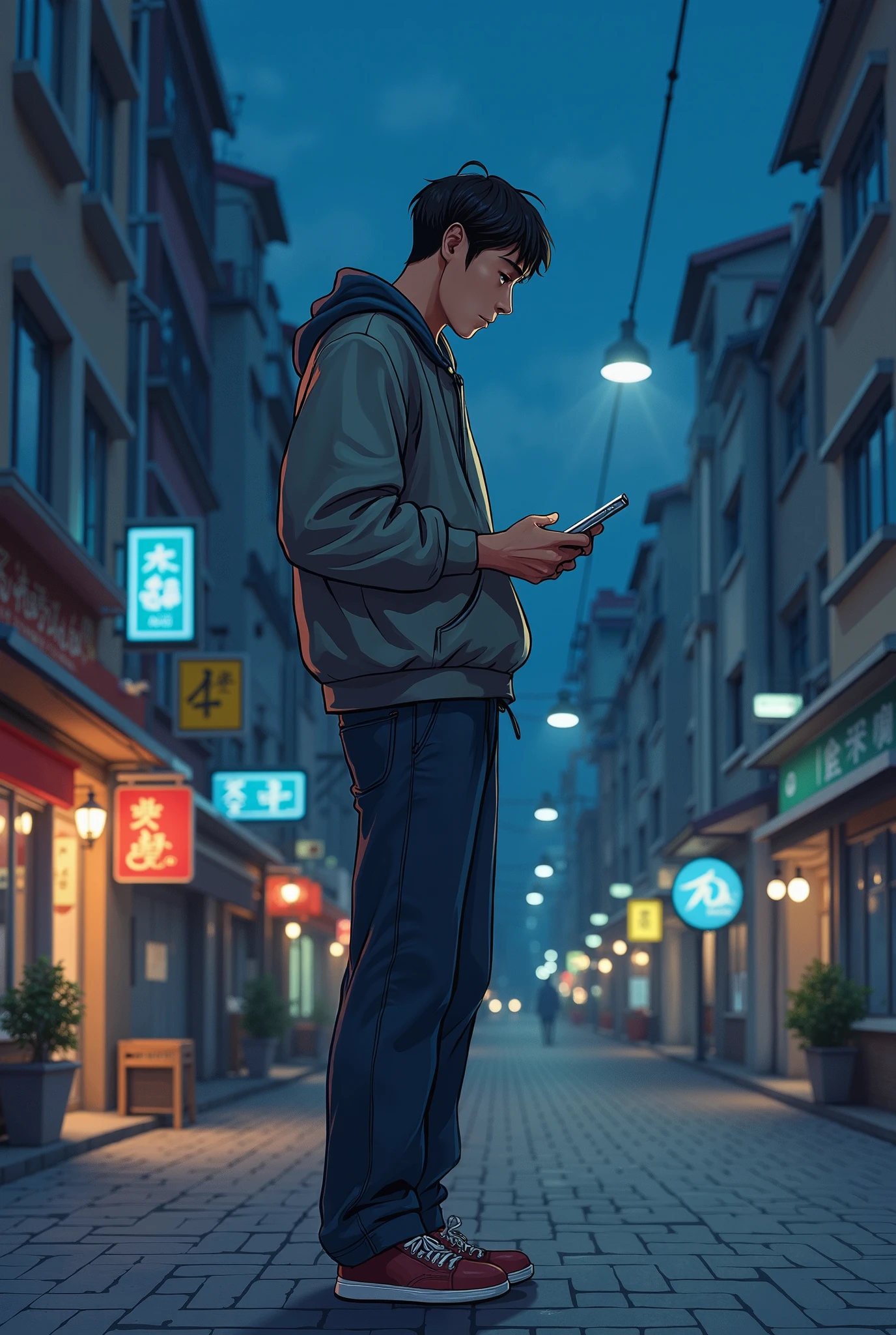 highest quality, 8K, image high resolution, Detailed strokes, in the middle of a busy Times Square-style avenue, winter, leaning on one of the posts, ager, shirtless, muscular, (Bottom Angle), defined legs, defined arms, defined abdomen,