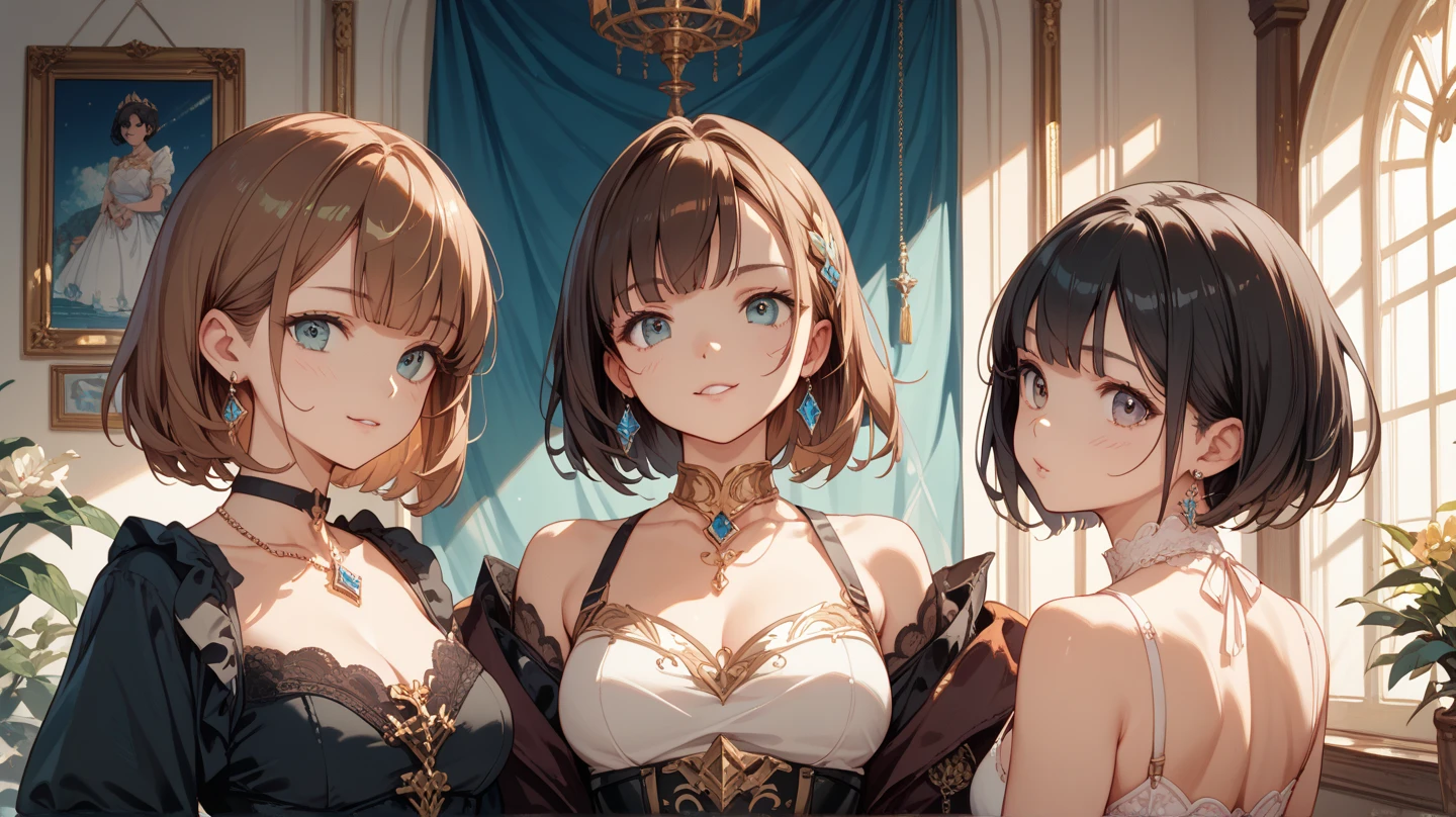(masterpiece:1.2), (best quality:1.2), (extremely detailed:1.2), (extremely detailed face), (photorealistic:1.2), (ultra detailed), ((3girls:1.6)), delicate eyes and face, detailed eyes, (Clothing:1.0), breasts, (concert, crowd:1.3) 