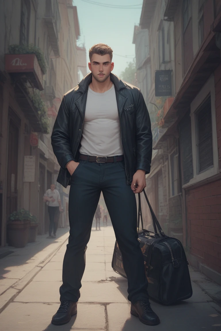 man standing on a tower, masculine, clothing, city
