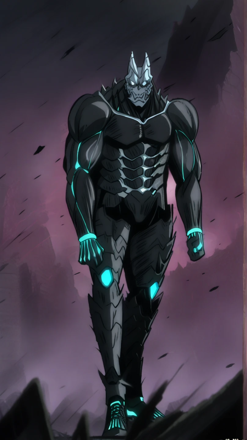 score_9,score_8_up, score_7_up, source_anime, BREAK
outdoors,
<lora:KafkaTestXL2:0.7>,kafkakaiju, 1boy, solo,glowing, glowing eyes, horns, sharp teeth, armor, aqua eyes, muscular male, looking at viewer, neon trim, black sclera, standing, claws,cowboy shot,from behind, looking back, spikes,
anime screencap, anime coloring, official art,
