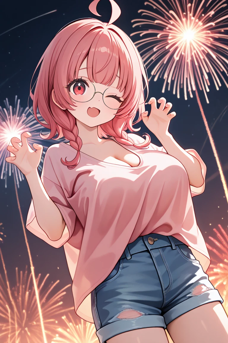 1 adult female　Coloring underwear　Fireworks Festival　laying on back