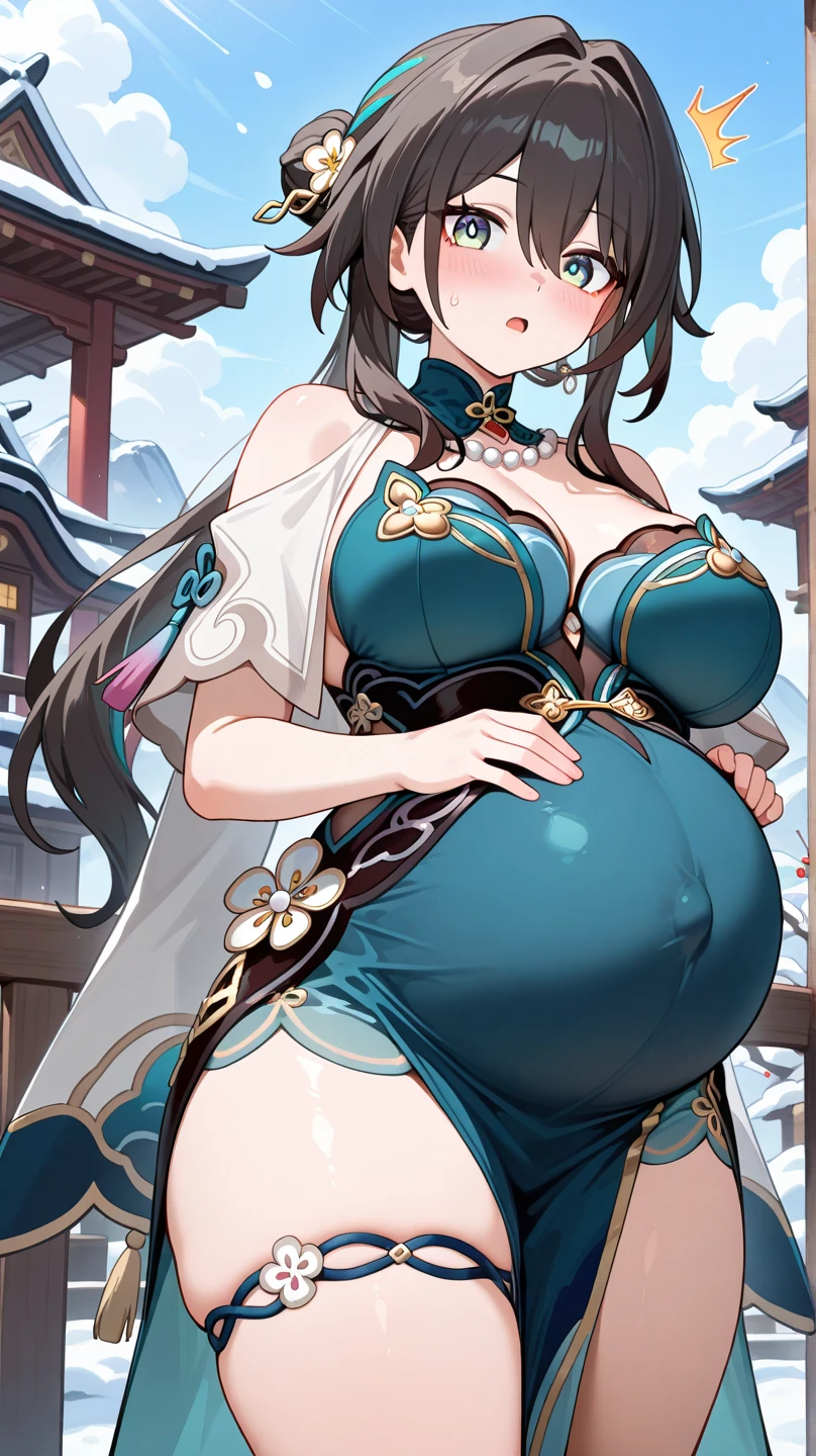 The king, she has a jiggly fat round belly, Her belly was big and round, hyperrealistic full figure, Japanese goddess, potbelly, Voluptious body, Pregnant belly, giant stunning goddess shot, trending at cgstation，Big breasts Thin waist，tatical clothes，Trapped by Slime，Obscene lines，Orgasmic face