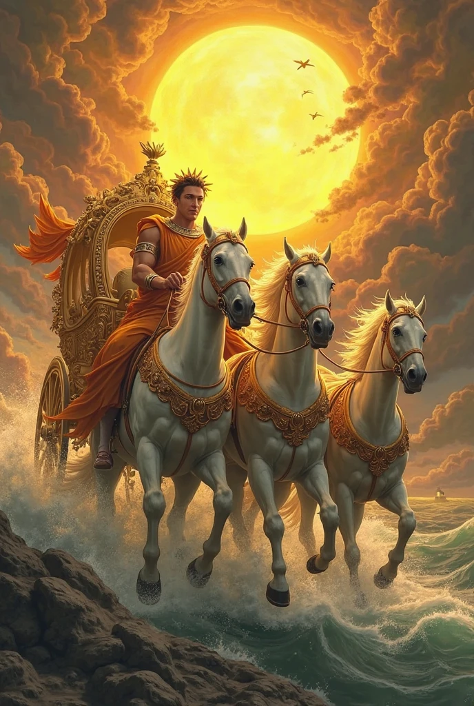 Helios Greek mythology god of the sun in his golden chariot in high quality