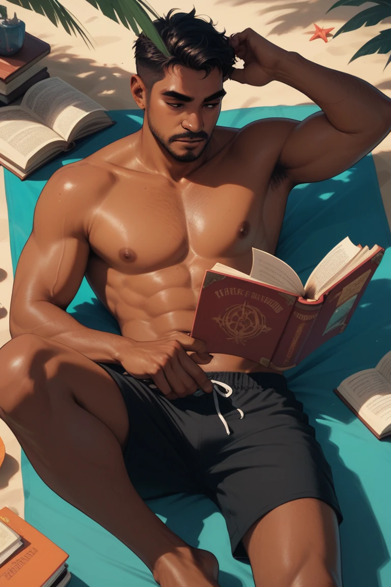 An award-winning original photo, A nude wild muscular indian man, (thick beared 25 years old:1.3), 1boy, Solo, (wetty body water dripping from hair and body ), (), doing swimming in swimming pool, wetty black hair, (big shoulders), musculature, stubbles, beard, earstuds, Beautiful eyes:1.3, ), (Detailed face:1.3), dimples, ( pages in hand), Dynamic front Angle, volumetric lighting, (Best quality, A high resolution, Photorealistic), Cinematic lighting, Masterpiece, RAW photo, Intricate details, hdr, depth of field, upper body, His perfect( big huge hairy penis),masterpieces