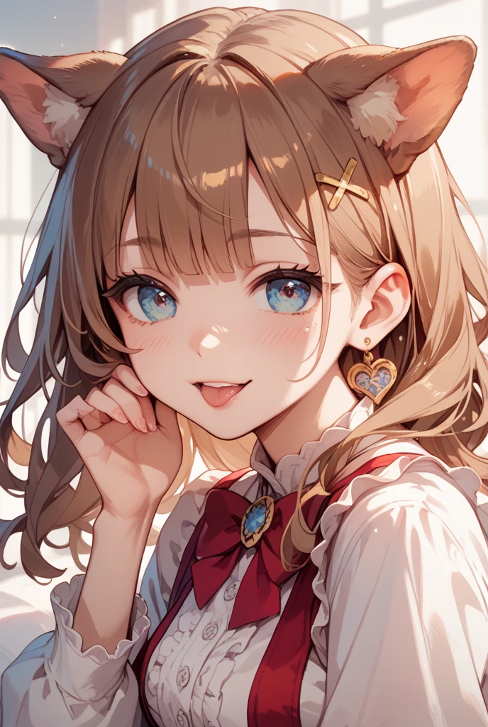valentine chocolate gifts、realistic、1 girl、cleavage、light brown hair、smile