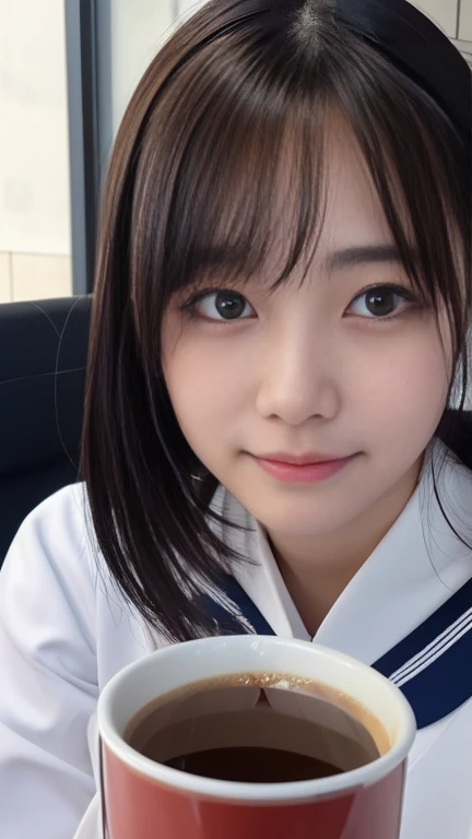 (Top Quality, 8K, Masterpiece: 1.3)), Focus: 1.2, Perfect Body Beauty: 1.8, Ass: 1.2, ((Layered Haircut, Breasts: 2.5)), Japan High School Girl, Sailor Suit Worn by Japan High School Students, JK, (School, Classroom), Highly Detailed Face and Skin Texture, Big Eyes, Tanuki Face, Double Eyelids, Whitened Skin, Shoot Cut