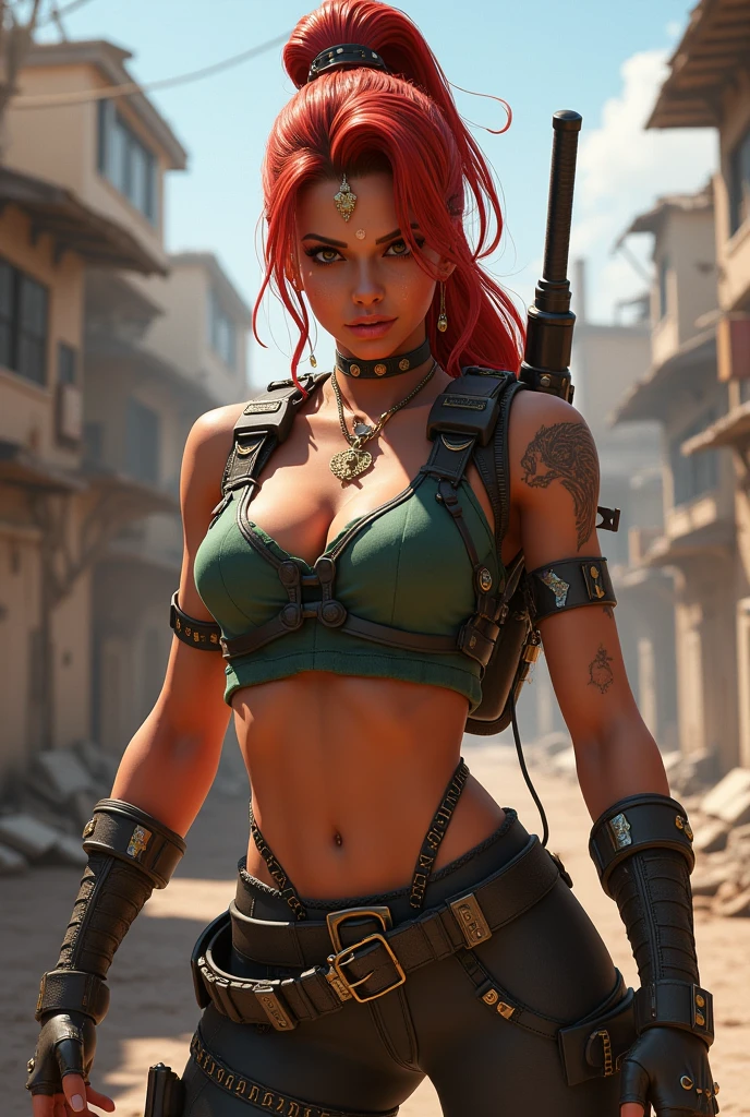 (work of art), (best qualityer), Realistic anatomy, Cinematic Light, battlefield background, perfectbody, maroon hair, gray eyes, (Excellent quality), (2k), cabelo braiddo, braid, (Incomparable masterpiece), (ultra high definition), (ultra realista 8k CG), dark look, dark and scary background, post apocalyptic country, survivor, investigative pose, suspense, beautiful stone necklace, magic neck necklace, badass, Exploration Clothing, dark hair, curly hair, scared face, fear, beautiful nature background, magical nature, maroon hair, (maroon hair),