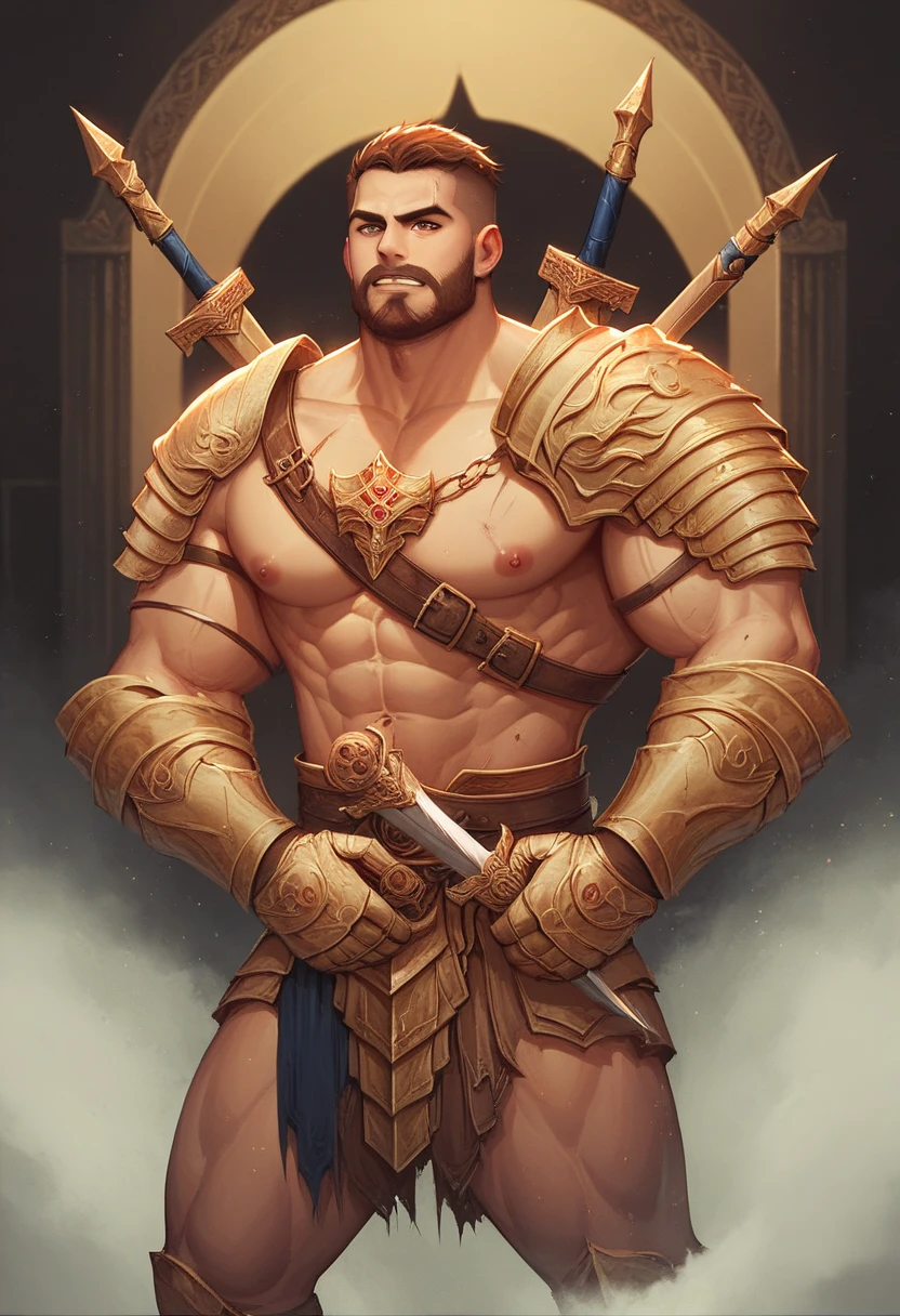 A Man Full of Sweat Holding a Sword and Standing on a Body Of Enemy, Ultra detailed, Ultra Realistic, Shining --auto --s2