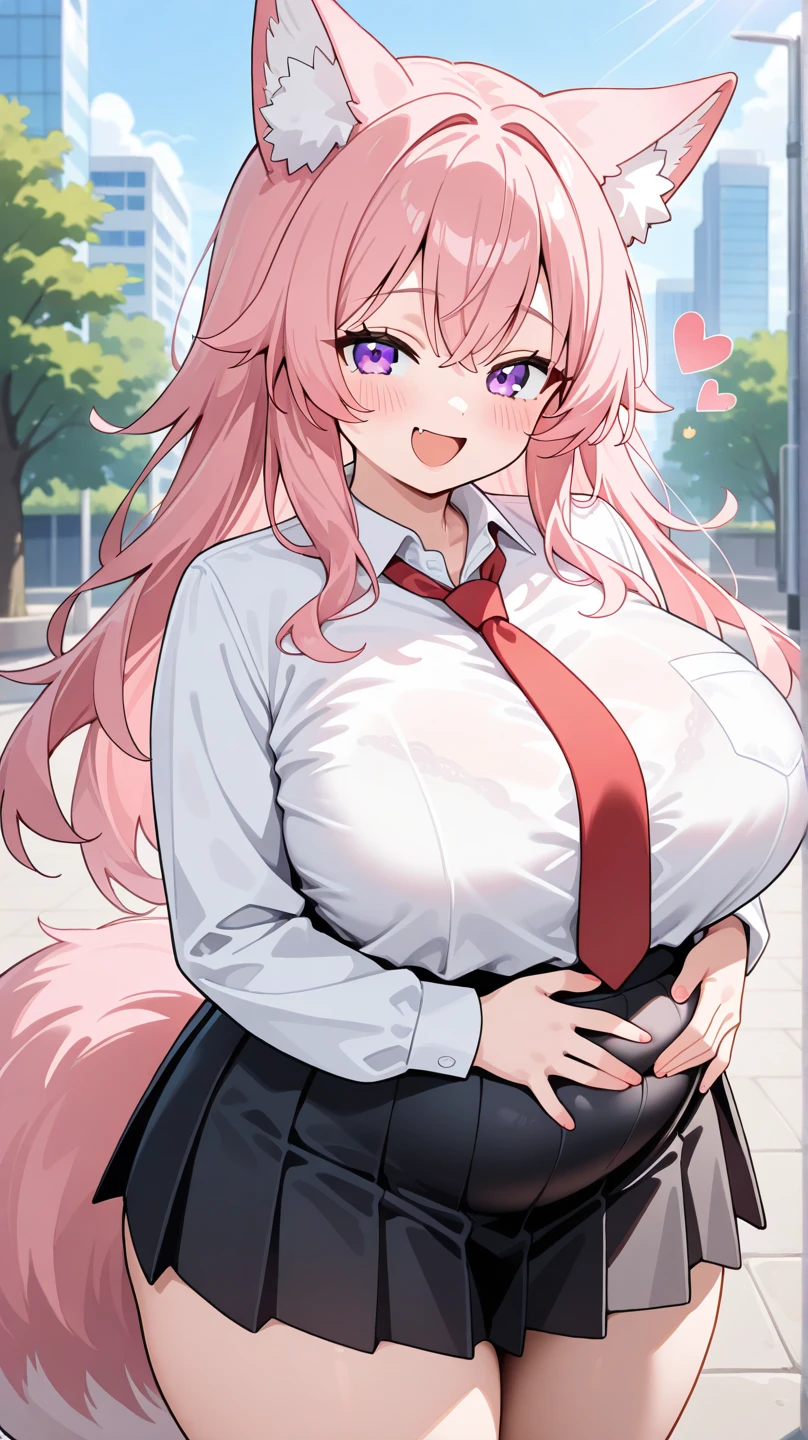 rabbit girl,medium breasts,pink long hair,wavy hair,pink rabbit ears,pink fur,cleavage,white dress skirt, glasses,red shoulder bag,heart collar,thick thigh,erect nipples,full face blush,looking at viewer,squinting eyes,smile,heart eyes,desire face,department store,armpits fur