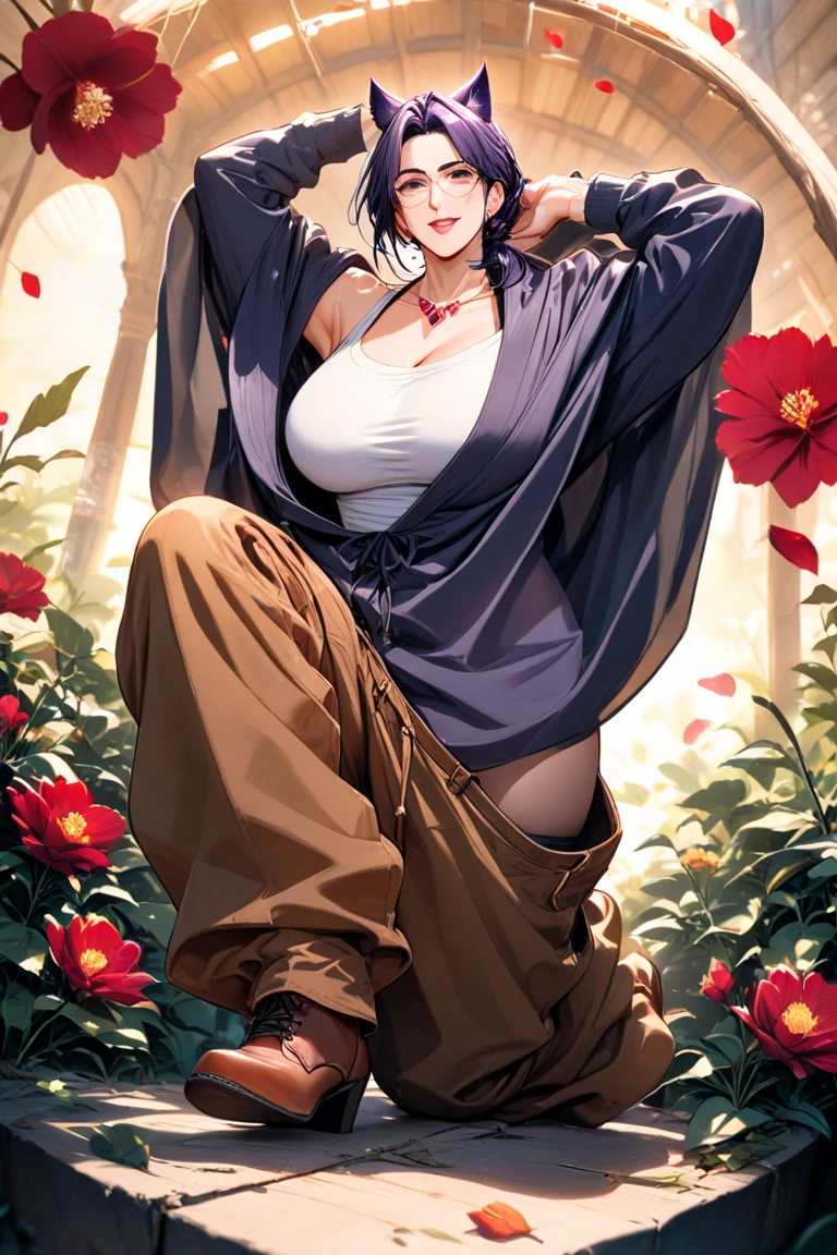 4k, (masterpiece), highest quality, full body, midnight, (teen anime school girl), (unbuttoned yukata), (big breasts), short black hair, blue eyes, smile, full height, clear eyes, black eyelashes, (intricate detailed), dramatic, makoto shinkai, trending on CGsociety, sitting on rock under sakura tree