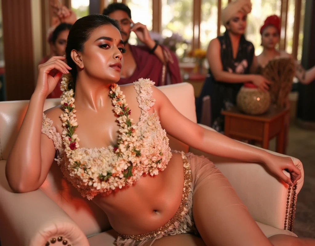 editorial photo of an Indian woman, shot on Canon Eos 7D, ((wearing saree and bikini:1.4)), in skyscraper, office meeting, 32k, cinematic composition, professional color grading, film grain, atmosphere, wondrous, visible navel, ((anatomically correct:1.4)), hyperrealistic, (looking at camera), skirt pulled down, busty, curvy, smiling, ((reflection on a mirror:1.4)), looking at a mirror, ((full body shot))