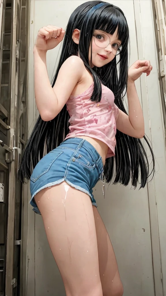 (1 lady), (Best quality at best:1.4), (ultra - detailed), (extremely detailed CG unified 16k), A Beautiful Woman with Perfect Figure: 1.4, Sharp Focus: 1.2, very detailed, High-definition RAW color photo, professional photoshooting, amazing face and eyes, (amazingly beautiful girl), ((masterpiece)), realistic cinematic face, head to feet long wide zoomed out view, full body long view, full body standing, photorealistic, ((highres)), ((detailed background)), solo, gym woman body, natural lighting, sunset, (ichinose kotomi), she is looking at viewer, she is posing in a way that photography captures all of her abdomen and front body, mouth open wide laughing hard, perfect mouth, squinting eyes laugh, joyful expression at maximus, gorgeous, extremely beautiful face, perfect model beauty, Highly Detailed Face and Skin Texture, Detailed Eyes, Double Eyelids, (()), ((realistic natural purple hair style, purple hair, purple eyes, long hair, hair ornaments)) RAW UHD 8k photography, tarankaaa, not Dasha Taran, library background, extremely detailed, blurred background, depth of field, cinematic lighting, amazing legs, high heels, clear and well-cared skin, athletic, skinny body, (POV,  shot)