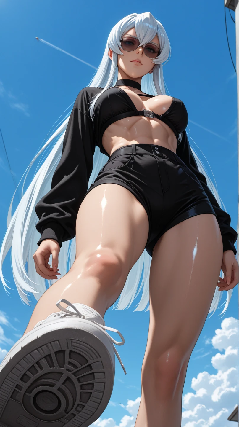 Giantess with firm , long sexy legs, yellow hair and in a bikini is lying on the ground, while the city at her feet burns in flames for the destruction she has caused, while the tiny people climb on her body to try to defeat her uselessly. Giantess, goddess, macrophilia, curvaceous body, hentai, fetish, sexy legs, bikini, high heels, high quality
