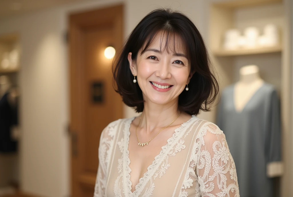 (masterpiece:1.3),(Photorealistic,Raw photo,Highest quality:1.4),busty japanese lady,40 years old,(Mature Woman),(A vivid face),Detailed face,Fine grain,(Black-haired,Long hair 1.3),(Realistic Skin),(camisole),Ultra-high resolution,Surreal,High delicate,Nipples