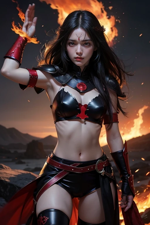 8K,Abyssal demon with fangs,Devil horns,Scary face,Strong and bulging muscles,Strong Macho,Tattered Gauntlets,Strong and big fist,Bright Red Eyes,Abyssal Land,Perfect Anatomy,charm,Volume measurement,Body balance,Digital single-lens reflex camera, Soft lighting, Detailed Background, Written boundary depth, Volumetric lighting, Sharp focus, Absurd, Realistic proportions, Excellent anatomy, (Realistic, 超Realistic:1.4), 16K HDR, dawn,A High Resolution,super Realistic 肌,Super beautiful expression,Fantasy art,Character Art,Wind effects:1.9、Cloud Effect:1.2、Full Rendering、Professional quality high resolution、Perfect contrast、Perfect lighting、Perfect composition、Perfect Skin、Perfect Fingers、Perfect breasts、Perfect Hair、Perfect Face、Realistic facial features,super highest quality,Slim figure,Perfect body line,Perfect hand shape,Anatomical body balance,Highly detailed face,Highly detailed eyes,Beautiful Lips,Excellent light particles,Cinema Lighting,Makeup,Ultra-high resolution,Ultra-Realistic Skin,Dynamic pose,Bright Red Eyes,Bathing the whole body with blood,Pump Up,Beastly smile,Sharp Eyes,Bloody,Blood splattered on face,