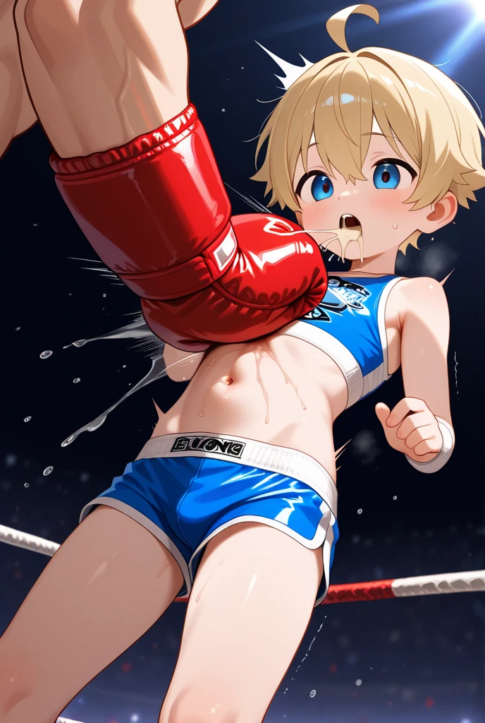 (((wrestling ring))), ((1girl tall stature:1.4)and(1shota boy, short stature)),(hetero), (1girl, tall stature:1.4),(fighter:1.4), (((ponytail))),straight hair,(ash blonde hair, ash blonde eyes), (large breasts), pale skin, shiny skin, ((((rolling eyes)))),(trembling), erectile nipples, ((She wears (blonde competition swimsuit)), cum in pussy,(cum on clothes:1.4), cum on breasts,cum on body,cum facial, bukkake, cum in mouth,cum on hair,(excessive cum), (1shota boy, short stature:1.4),small penis, dark-skinned shota boy,interracial, ((smug)),shota boy win, boxing gloves, ((fellatio, irrumatio, sobbing, catch head,cum in mouth)), ((from behind)), intercourse with a shota boys, (masterpiece, best quality, 8K:1.3), (ultra-detailed, high resolution:1.2),(illustration),((an extremely delicate and beautiful)),(detailed background),

