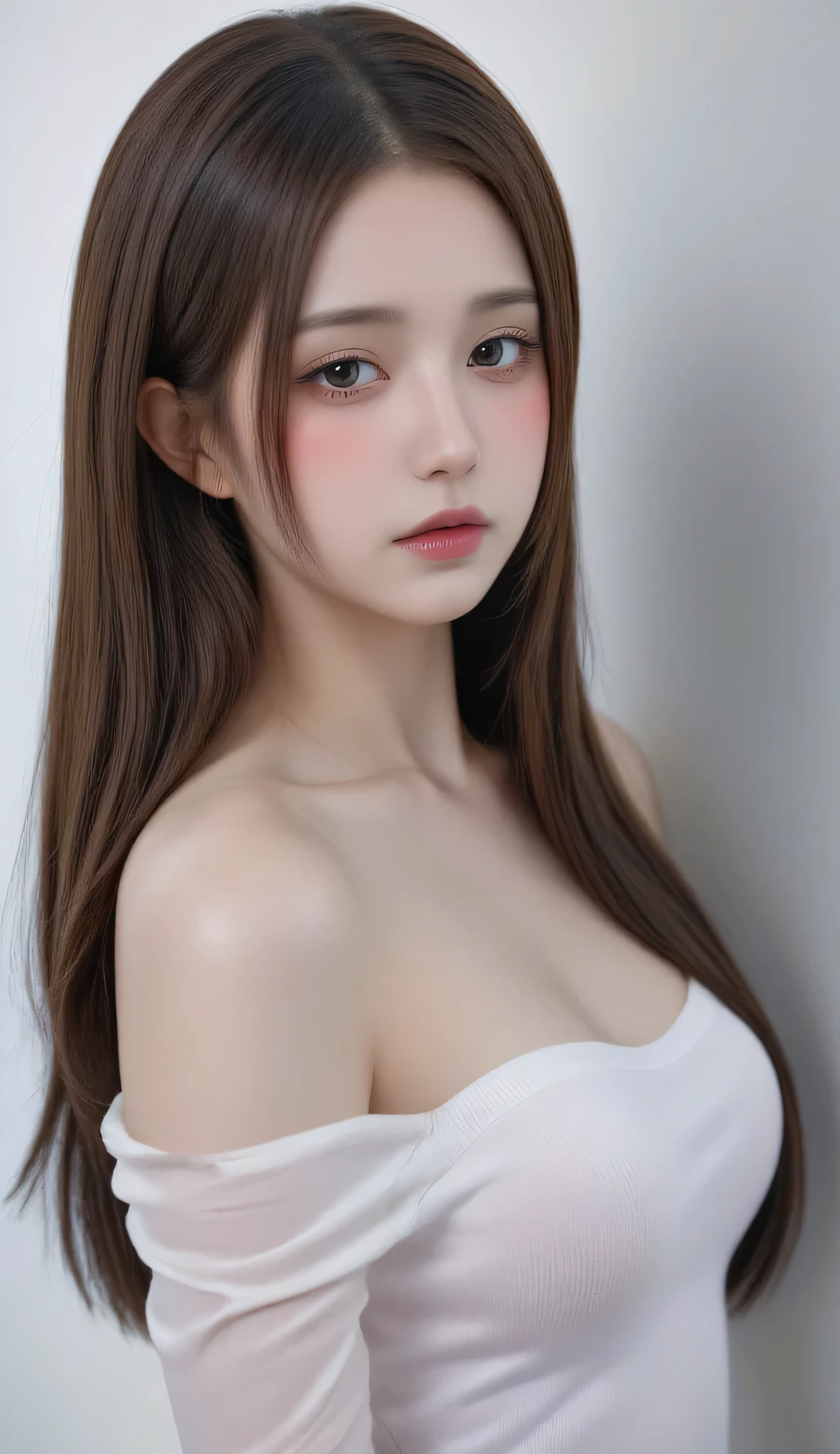 standing woman, shukezouma, octane render, HDR, ( hyperdetail :1.15), (soft light, sharp :1.2), 1 girl, beautiful girl, extremely detailed eyes , splat, Long Colored Hair , , Exposed Breasts, sexy, korea university, Exposed shoulders, tears, sexy, thighs exposed, half nude, beautiful face, eyeshadow , Dark eye outline , Mascara, beautiful, 20 years old, secretary, unbuttoned shirt, short skirt, sexy pose, hips, long legs, between the breast, I can see a lot of bare skin, detail fingers, milf women, big milf