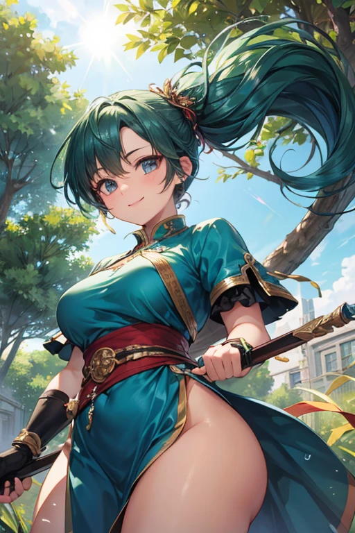 nsfw, (masterpiece:1.3), best quality, full color, illustration, high-res, extremely detailed, ultimate intricate, detailed beautiful eyes, detailed beautiful face,
1girl, solo, large breasts, slender,slim,skinny,
defaultLyn, blue dress, pelvic curtain, sash, fingerless gloves, standing, looking at viewer, stream, plains, mountains, arms behind back, leaning forward, smile, serene expression
<lora:lyn-nvwls-v1-final:1:MIDDOUTS2>