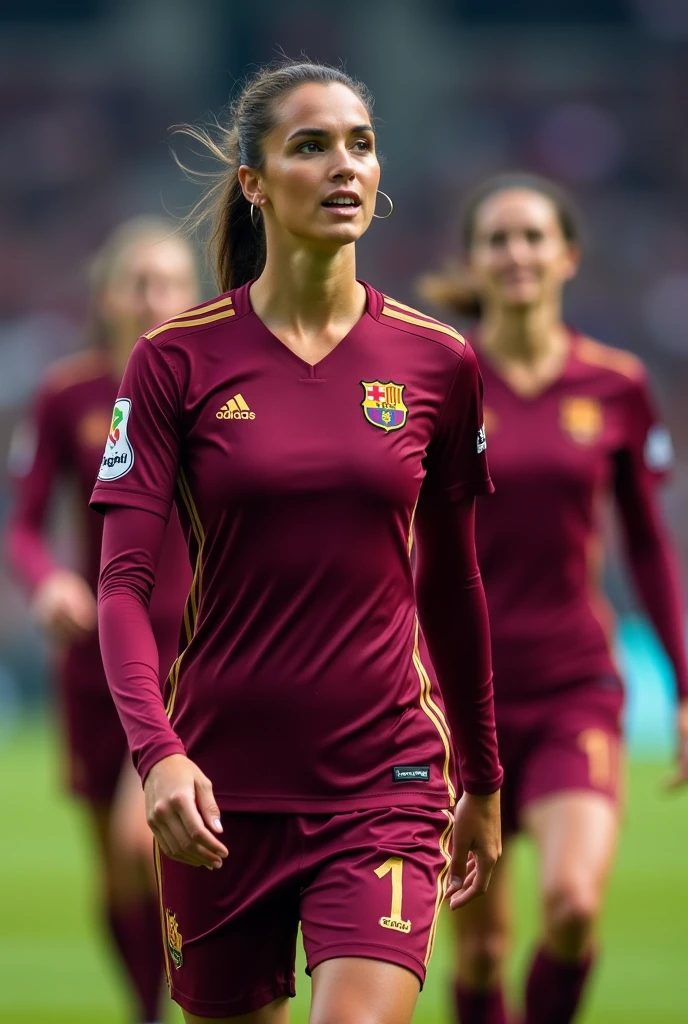 sexy woman, beautiful, dressed in soccer style with the vinotinto shirt