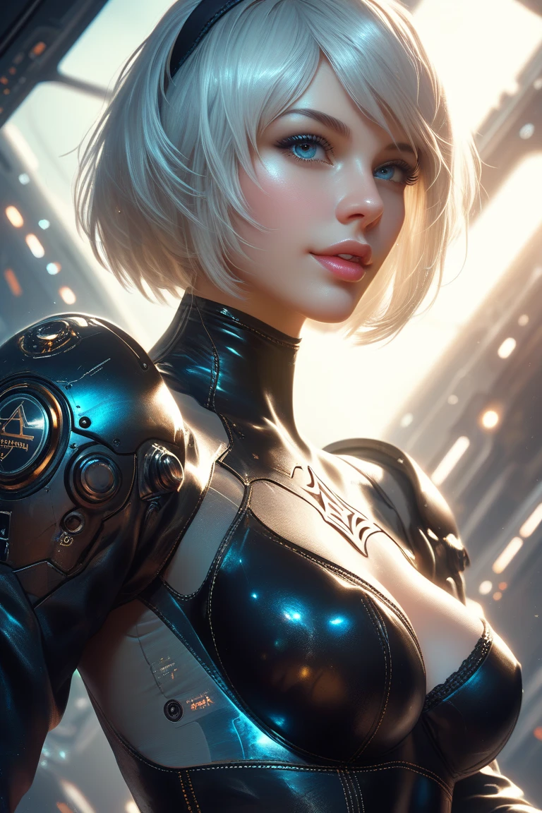A girl with robotic fully mechanical body, ((close camera angle)), ((platinum white buzz cut right part hair)), side hair buzz cut red, Russian face, very muscular, soulless face, Russian girl face, (small black Cape), sassy poses, rebellion, ((very realist, Extremely muscular biggest muscles ifbb pro girl bodybuilder, ((all body made of metal)), ((fully robotic body)), ((fully mechanical body)), ((more mechanical and robotic)), ((very detailed face))